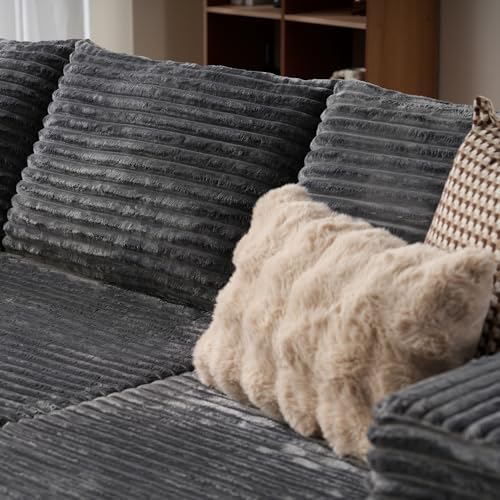 ovios 104" Cloud Couch with L-Shape Chaise,Modern Sectional Modular Sofa with Deep Seat, Upholstered Couches for Living Room Bedroom,No Assembly Required, Grey (Plush Corduroy Fabric)
