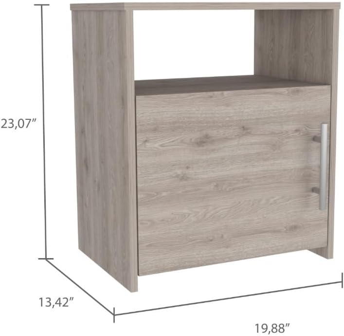 Nightstand, End Table, Side Table One Shelf, Single Door Cabinet, Metal Handle -Light Gray,for Small Spaces