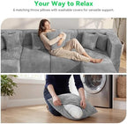 MONVANE U Shaped Sectional Couch Oversized, Chenille, Light Gray | 6-Seat Sectional Couch for Living Room, Modular Cloud Sofa with Ottoman & 6 Throw Pillows, No Assembly Required