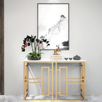 Coffee Table Golden Console Table, Marble Console Table, Telephone Table, Narrow Hall Table with Storage Bookshelf, Suitable for Corridor/Living Room