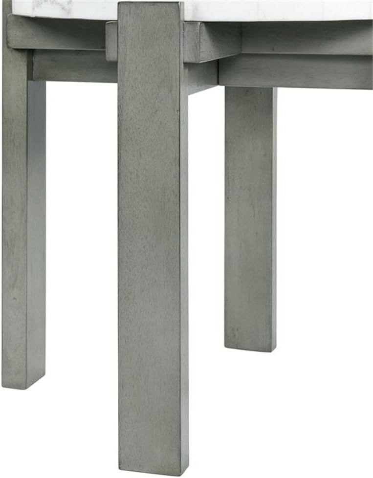 Pemberly Row Contemporary Round End Table, 24 in x 24 in x 24 in, Gray Base with White Natural Marble Top, Solid Wood Legs, Circular Design, Modern Transitional Style for Living Room or Bedroom