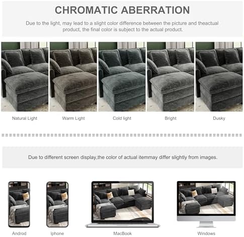 107" Cloud Couch Sectional Modular Sofa, Deep Seat Couches with Ottoman and Removable Washable Pillows for Living Room, Bedroom, Apartment, Black