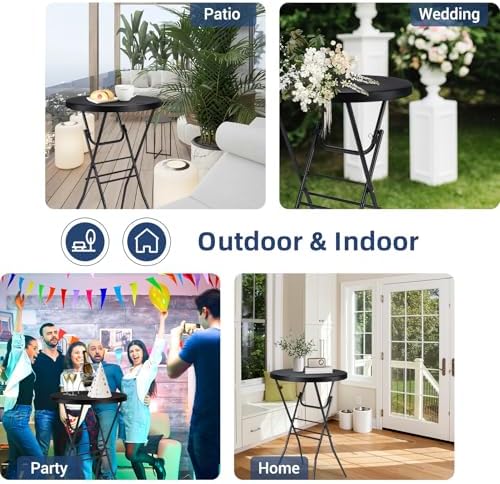 Byliable 28in Folding Cocktail Table, Round Bar Height Table, Black 2-Pack | Foldable Design with Removable Legs, HDPE Tabletop, 43.3 in Tall, Indoor Outdoor for Parties, Patios, Weddings, Events