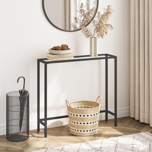 HOOBRO 29.5" Narrow Console Table, Modern Sofa Table Behind Couch Table | Tempered Glass Entryway Table, Small Side Table for Entrance, Living Room, Foyer, Hallway, Bedroom, Black BK07XG01
