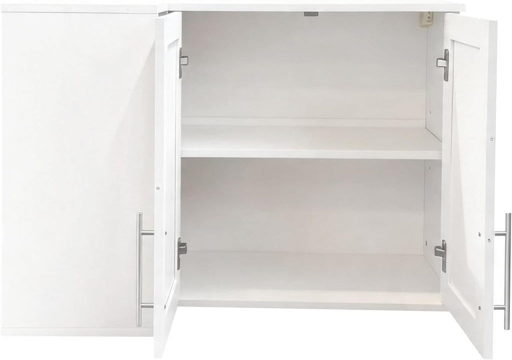 L Shape Wall Mounted Storage Cabinet, White Floating Sideboard Buffet Cabinet with 2 Doors & 3 Open Shelves, Wall Storage Organizer for Kitchen Dining Room