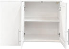 L Shape Wall Mounted Storage Cabinet, White Floating Sideboard Buffet Cabinet with 2 Doors & 3 Open Shelves, Wall Storage Organizer for Kitchen Dining Room