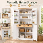 71" Tall Kitchen Pantry Storage Cabinet with 8 Door Shelves and 2 Storage Compartments, Two-Tone Freestanding Food Pantry Cabinet with Adjustable Shelves for Kitchen, Dining Room