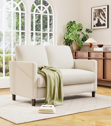 Welzona Loveseat, 51" Small Couch, Corduroy Love Seat, Small Loveseat Sofa | Comfy Corduroy Fabric, Tool-free Setup, Washable Covers, All-wood Small Sofa Couch for Living Room, Bedroom, Beige