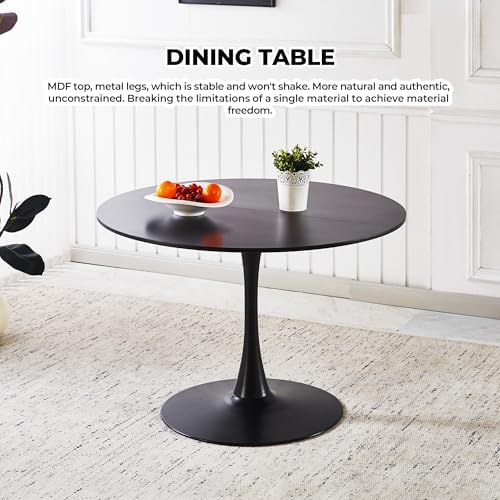 42" Tulip Table for 4-6 Persons Modern Round Dining Room Table, Mid-Century Modern Black Small Kitchen Table with MDF Wooden Top, Leisure Coffee Table for Living Room, Dining Room, Office
