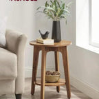 Wood Side Table, Round Coffee Table, Small Round End Tables with Lower Shelf, Nightstand, Plant Stand, Handmade Wood Furniture for Decoration Bedroom Sitting Room Cafe