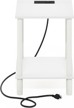 Furinno Turn-N-Tube Side Table, 2-Tier Square End Table with Charging Station, Night Stand, Bedside Table with USB and Type-C Port, for Living Room, Bedroom, White