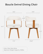 EYYTHUNG Swivel Dining Chairs Set of 2, Mid Century Modern Boucle Dining Chairs with Arms and Wood Legs,Upholstered Kitchen Chairs for Kitchen, Dining Room, Living Room, White and Dark Oak