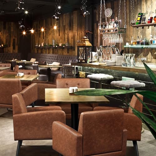 Yaheetech Mid Century Accent Chairs Set of 2 Living Room Chairs Retro Brown | Faux Leather Upholstered Sillones Para Sala, Modern Reading Nook Chairs, Button Tufted Back, Rubberwood Legs, Bedroom Office