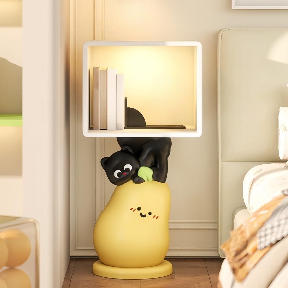 Narrow Bedside Table, Mini Cartoon Bedside Cabinet, Cute Cream Style Nightstand, Night Stand for Bedroom, Living Room(Yellow)
