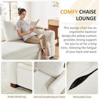VANOMi Oversized 70.47'' Chaise Lounge Chair with Storage, Boucle White | Upholstered Sofa Bed with Thick Cushion, Left Armrest, Leisure Recliner Chair for Living Room, Bedroom, Indoor, Back Pillow