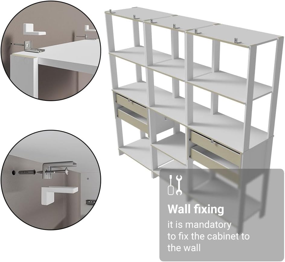 Madesa Kitchen Pantry Storage Rack with 4 Drawers and Open Shelves 78" L Multiuse Modular Cabinet for Kitchen Organization - White
