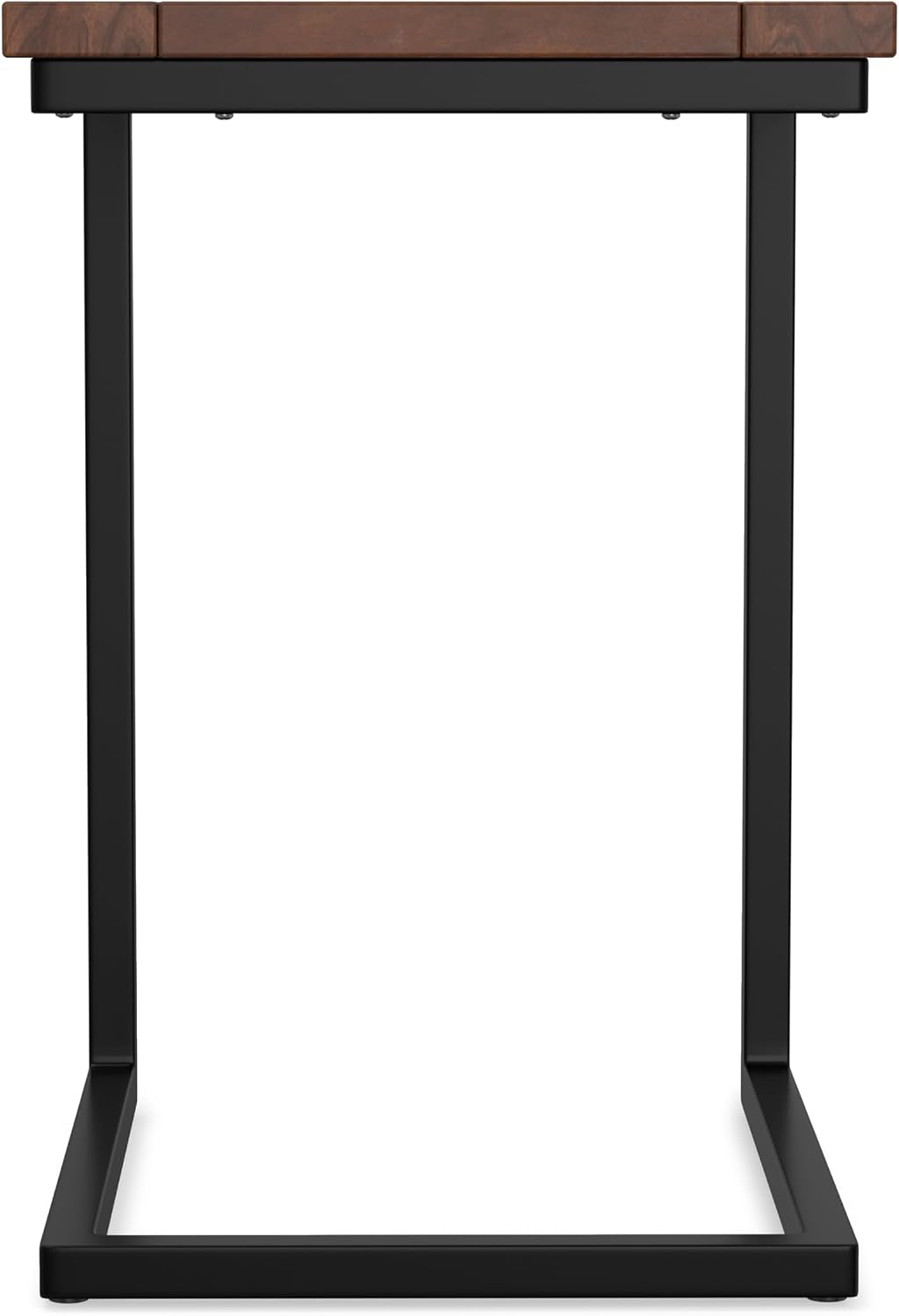 SIMPLIHOME Skyler C-Side Table - 16 inch Wide Solid Mango Wood and Metal Slide-Under Table in Walnut Brown, Industrial Accent Table or End Table for Living Room with Open Frame Design, Assembled