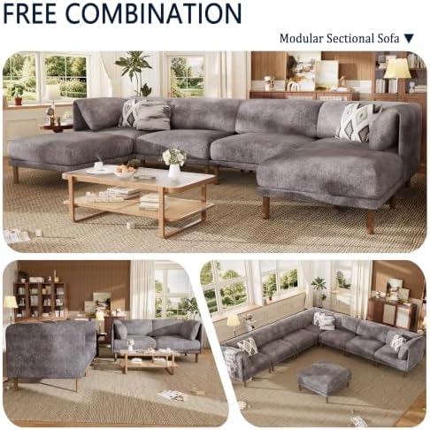 Cloud Sectional Couches for Living Room,Modular Sectional Sofa,Grey | Extra Deep 9 Seater,Oversized Couches With 2 Ottoman,Solid Wood Leg,Large Sofa for Big Space,Office,Apartmen