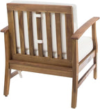 Weatherproof Acacia Wood Outdoor Arm Chair with Beige Cushions, Indoor & Patio Single Comfort Lounge Chair for Porch Garden Backyard (Cream + Acacia Wood)