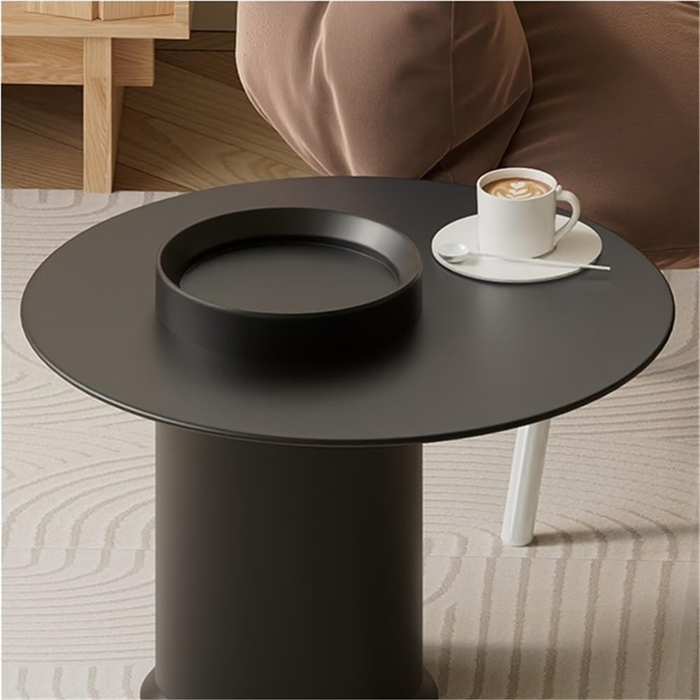 Modern Round Coffee Table with Tempered Glass Top, Small Metal Accent End Table with Tray Design for Living Room, Bedroom, or Office, 23.6''W* 17.7''H(White B)