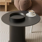 Modern Round Coffee Table with Tempered Glass Top, Small Metal Accent End Table with Tray Design for Living Room, Bedroom, or Office, 23.6''W* 17.7''H(White B)