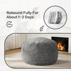 Hobestluk Bean Bag Chair Large Washable Soft Living Room Adult 3Ft Grey | No Assembly Required Memory Foam Filling Machine Washable Cover Bedroom Dorm Reading Gaming Fluffy Plush Faux Fur Fabric