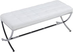 DUOMAY Modern Tufted Ottoman Bench, 45.75" W x 16.5" D x 19.25" H, White | PU Leather Upholstered, Button Tufted, Footrest Stool Vanity Seat, X Metal Legs