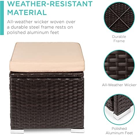 Best Choice Products Set of 2 Wicker Ottomans, Multipurpose Outdoor Furniture for Patio, Backyard, Additional Seating, Footrest, Side Table w/Storage, Removable Cushions - Brown/Beige