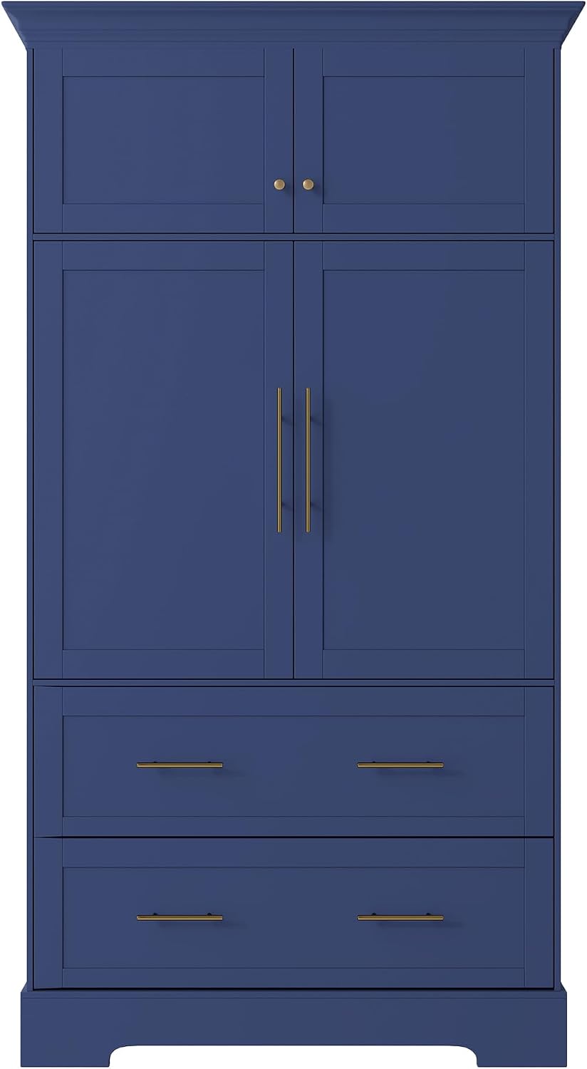 LUMISOL 72" Tall Farmhouse Kitchen Pantry with 4 Doors,Dining Storage Cabinet with Pull-Out Trays, Freestanding Storage Cabinets with Drawers and Cake Pan Storage Organizer, Blue