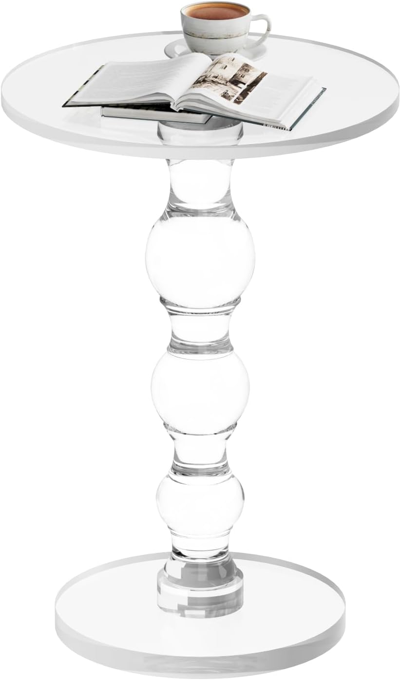 Acrylic Side Table, Acrylic end Table, Clear Small Round Side/End Tables with Support Rod, Modern Drink Table/Nightstand for Living Room Bedroom Lobby Balcony, 15.7'' L x 15.7'' W x 22.6'' H