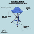 Tripod Stool Camping Chair featuring a lightweight and portable design made from RipStop fabric (2.2 lbs), perfect for Camping, Hiking and Fishing with weight capacity up to 225 lbs.