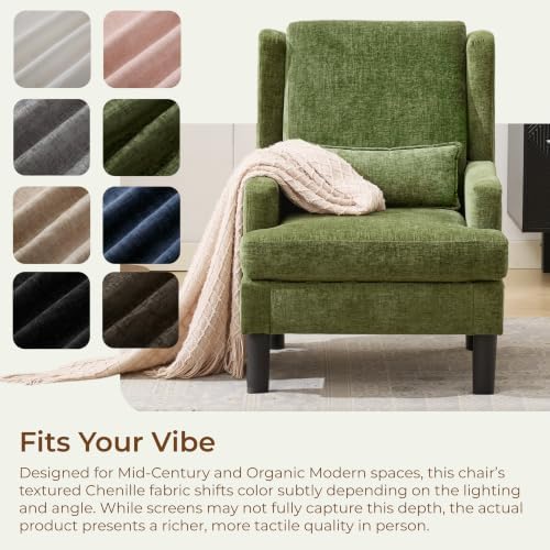 Garvee Wingback Accent Chair Set of 2, Mid-Century Chenille Reading Chair | High back design, 5.1 in spring + foam cushion, wood frame with metal backrest, lumbar pillow, 350 lb capacity