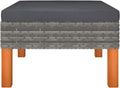Poly Rattan Footstool with Solid Eucalyptus Wood Legs, PE Rattan Outdoor Indoor Footstool with Removable Washable Cushion, Powder-Coated Steel Frame Garden Footrest for Relaxing