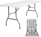 Lakhow 6 FT Folding Table,Outdoor Indoor Plastic Table Portable Square Height Dining Table Perfect for Picnics, Parties, Party and Camping, Clear White