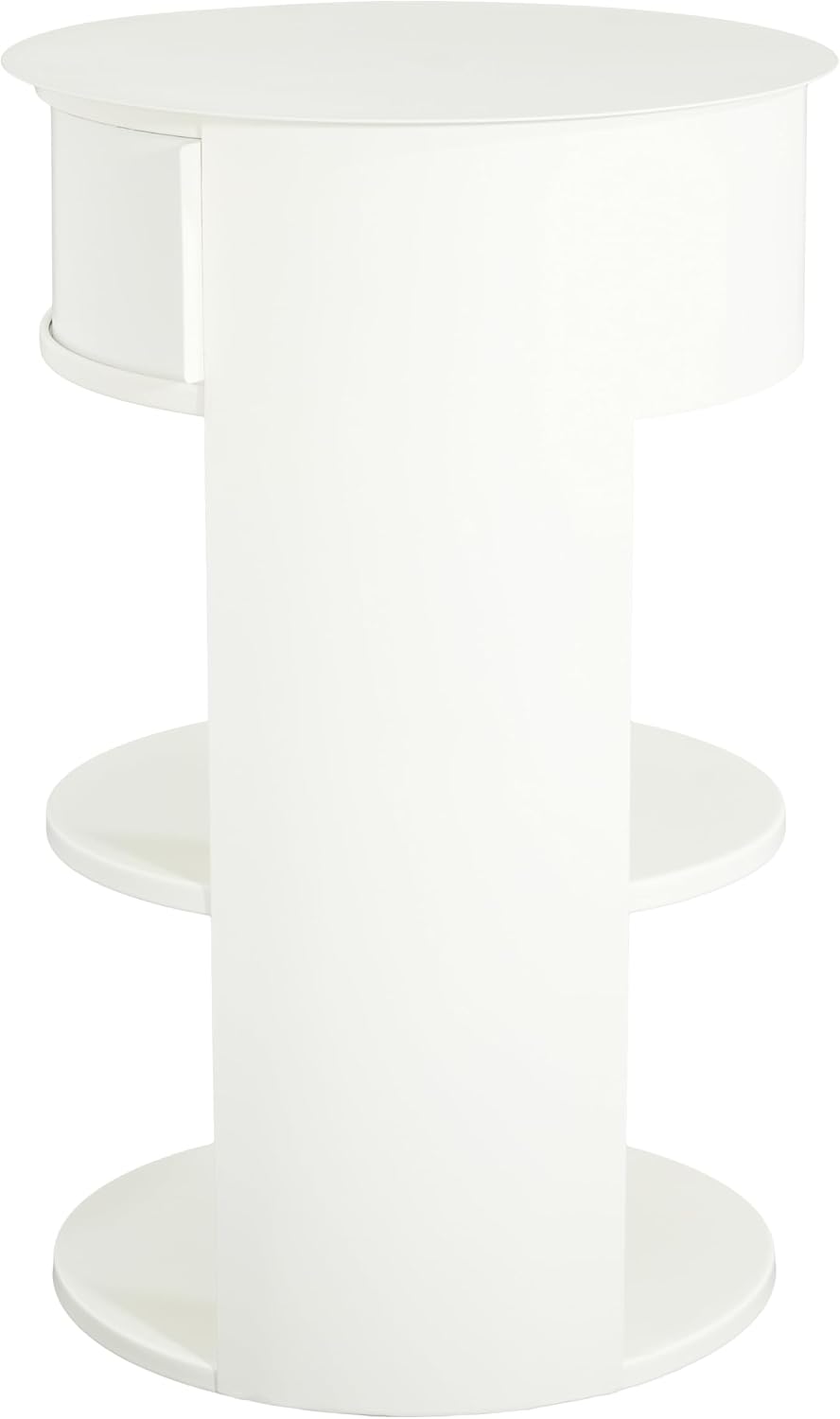 Christopher Knight Home Pomme 3-Tier Metal Small Side Table, Narrow Bedside Table with Sliding Door Cabinet, Bedroom Decoration Organizer, Round End Table with Storage, Space Saving, Matte White