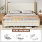 IMMERSTABLE King Bed Frame with Headboard, Upholstered Platform Bed, Beige