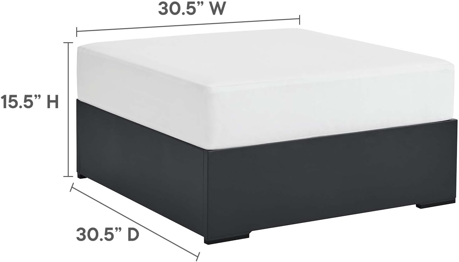 Modway Tahoe Aluminum Ottoman in Gray White with Weather-Resistant Cushion-Ideal as Outdoor Footstool, Patio or Sunroom Furniture