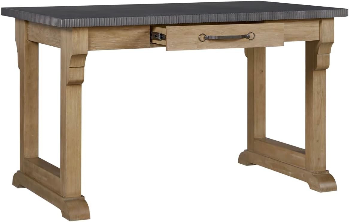 Cashew Finish Kitchen Island with Hickory Veneers and Functional Drawer | Scalloped solid wood top with hickory veneer