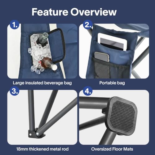 Alvantor Heavy Duty Folding Camping Chair, 500 LBS Oversized Outdoor Chair with Padded 600D Nylon Seat, Insulated Cooler Pocket, Portable for Hiking, Sports, Backyard