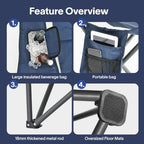 Alvantor Heavy Duty Folding Camping Chair, 500 LBS Oversized Outdoor Chair with Padded 600D Nylon Seat, Insulated Cooler Pocket, Portable for Hiking, Sports, Backyard