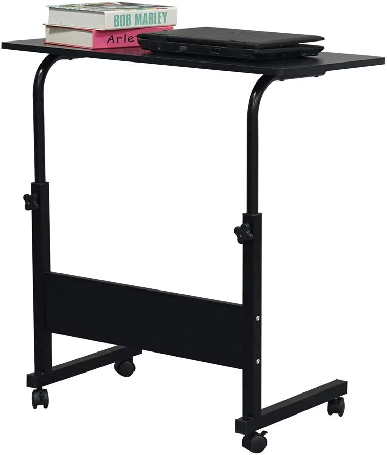 Side Table,Computer Desk with Wheels,Height Adjustable Rolling Potable Laptop Cart,C-Shaped Bed Couch End Tables with Baffle for Livingroom Bedroom (L)