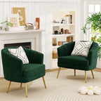 Andeworld Velvet Accent Chair, Barrel Armchair, Green | Velvet Upholstery, Golden Metal Legs, Comfy Barrel Back, Modern Style, Living Room Bedroom Office