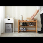 27-Inch Wooden Shoe Bench for Entryway, 3-Tier Storage Organizer, Rustic Shoe Rack Bench for Narrow Spaces