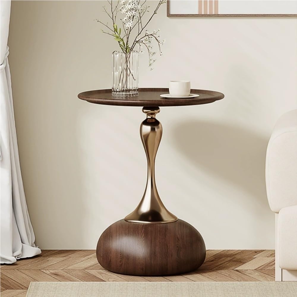 Metal Columns Table, Modern Round End Table, Small Dining Table, Simple Bedside Table, Corner Accent Table for Living Room, Bedroom, Balcony, Study