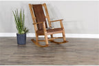 Pemberly Row Set of 2 Farmhouse Mindi Wood Rocking Chair in Rustic Oak