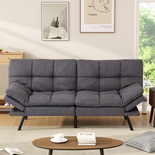 Opoiar Futon Sofa Bed Convertible Memory Foam Couch Bed, Modern Sleeper Sofa with Adjustable Armrests&Backrests, Christmas Futon Sets for Compact Living Spaces Office Dorm Bonus Room,Grey