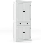 Giantex Pantry Organizers and Storage, 72" Tall Kitchen Cabinet with 2-Door Cabinets & Drawer, Buffet Sideboard w/Adjustable Shelves, Wooden Freestanding Cupboard for Dining Room Living Room (White)