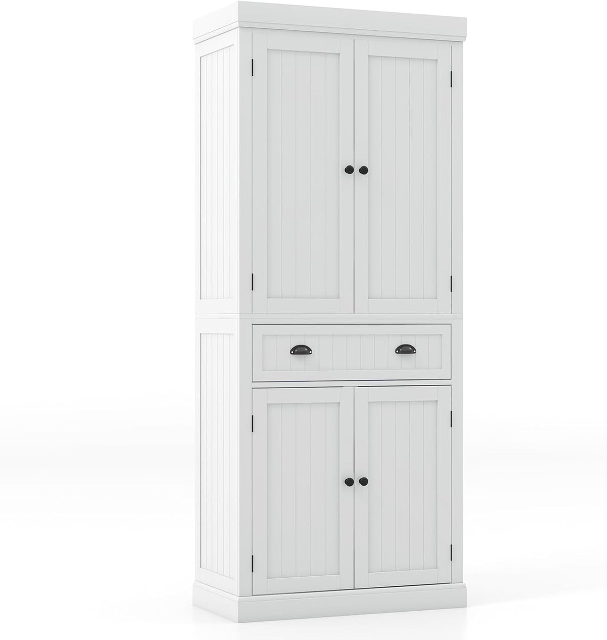 Giantex Pantry Organizers and Storage, 72" Tall Kitchen Cabinet with 2-Door Cabinets & Drawer, Buffet Sideboard w/Adjustable Shelves, Wooden Freestanding Cupboard for Dining Room Living Room (White)