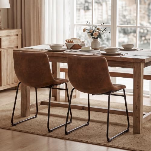 GOTMINSI Dining Chairs Set of 4, 18 Inch Modern Dinner Chairs, Armless Dining Room Chairs with Sturdy Metal Legs and Upholstered Backrest for Kitchen(Dark Brown)