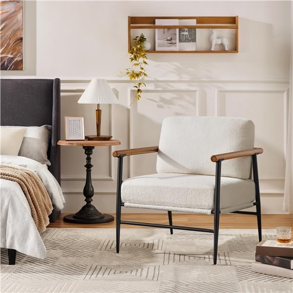 Yaheetech Accent Chairs Set of 2, Modern Living Room Chairs, Ivory | Boucle Fabric Lounge Chair with Metal Frame, Plush Back Pillow and Seat Cushion for Living Room Bedroom Vanity Waiting Room